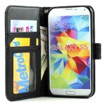 Wholesale Samsung Galaxy S5 Premium Flip Leather Wallet Case w Stand (Black)